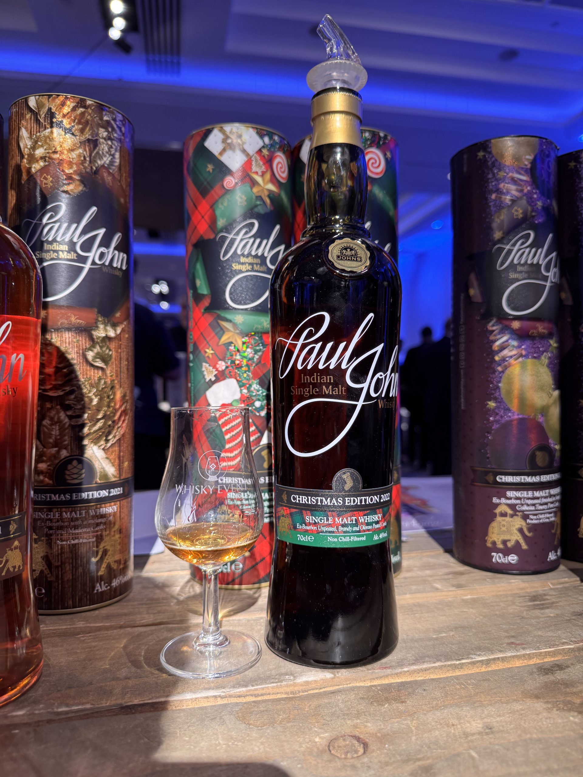 Paul John Christmas Edition 2022 700ml with festive tube boxes, Indian single malt whisky