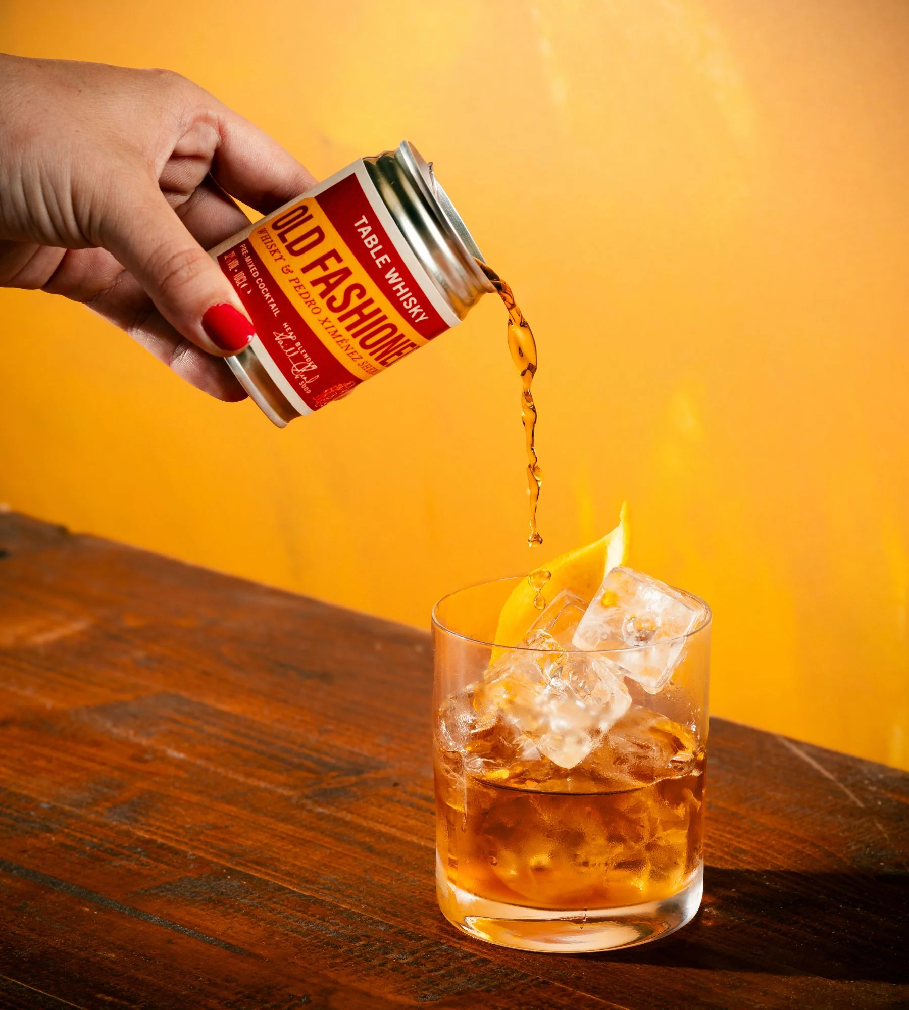 Pouring the Leith Bond Velvet Old Fashioned from the 100ml can over ice with orange peel, Port of Leith Distillery 2026