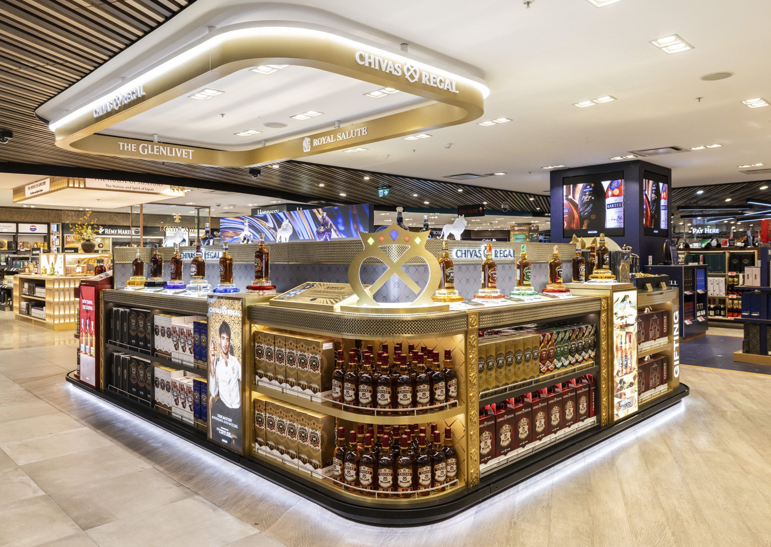 Chivas Regal zone at the Sydney Airport Whisky Emporium, Terminal 1, with Chivas Regal 12 Year Old and gifting display, 2026