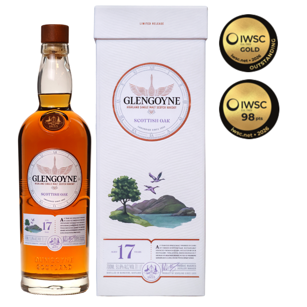 Glengoyne Scottish Oak 17 Year Old 700ml bottle and gift box, Oak Masters' Series, with IWSC 2026 Gold and 98 points medals
