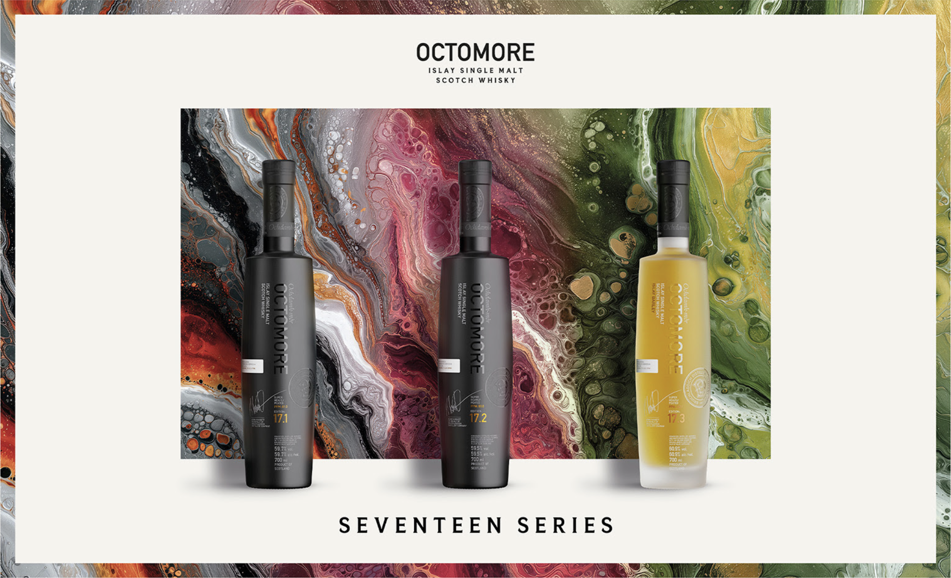 Octomore 17 Series bottles 17.1, 17.2 and 17.3, Bruichladdich Islay single malt, 2026 release