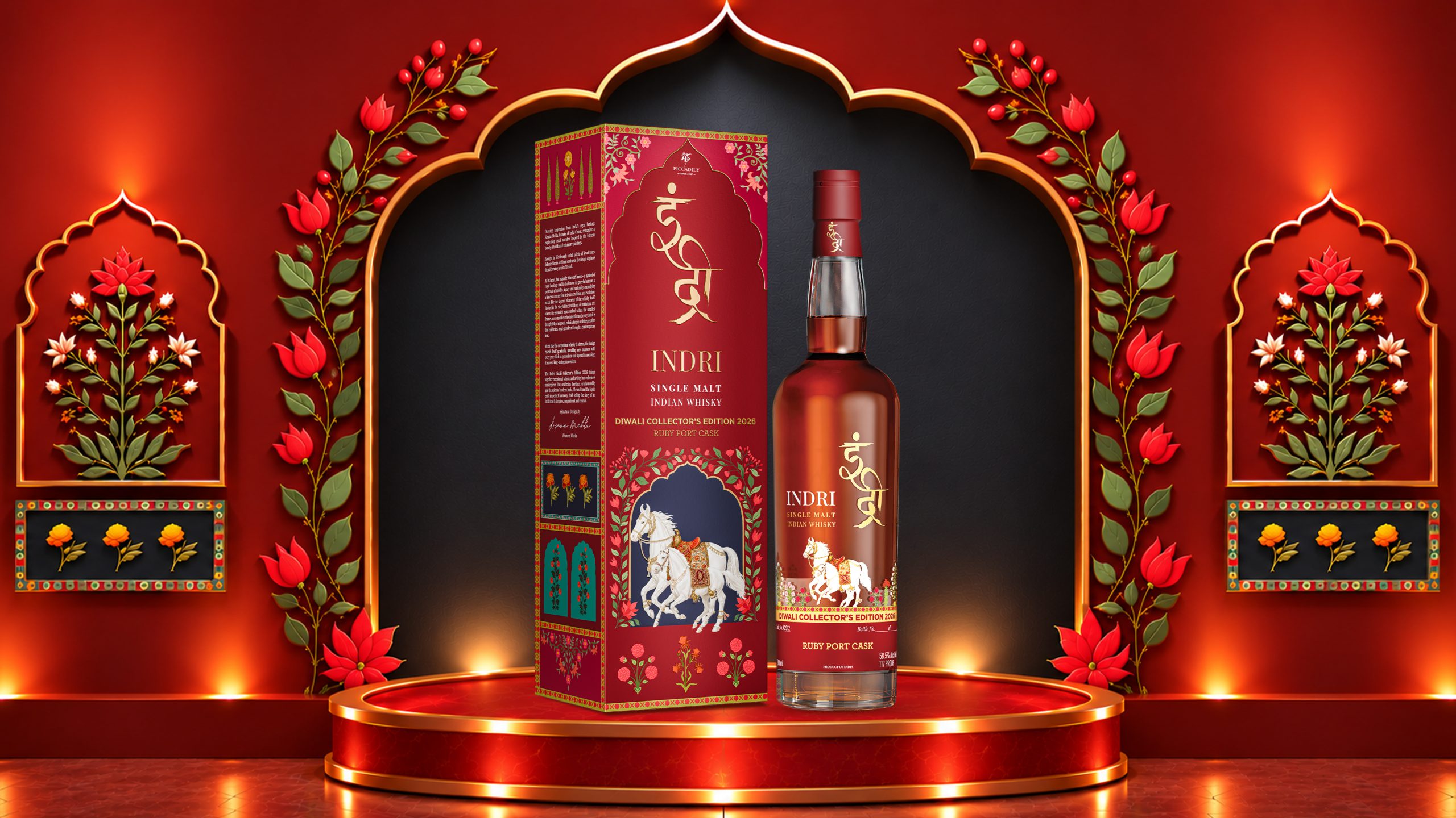 Indri Diwali Collector's Edition 2026 Ruby Port Cask bottle and box, limited edition Indian single malt whisky